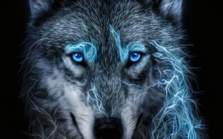Картинка волк, дикий, хищник, животное, животные, природа, ночь, темнота, темный, amoled, амолед, черный, AI Art, цифровое, арт, ИИ арт, сгенерированный, AI, ИИ, свечение