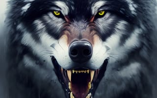 Картинка волк, дикий, хищник, животное, животные, природа, оскал, клыки, зубы, злой, арт, рисунок