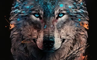 Картинка волк, дикий, хищник, животное, животные, природа, AI Art, цифровое, арт, ИИ арт, сгенерированный, AI, ИИ, amoled, амолед, черный