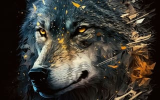 Картинка волк, дикий, хищник, животное, животные, природа, AI Art, цифровое, арт, ИИ арт, сгенерированный, AI, ИИ, ночь, темнота, темный, рисунок