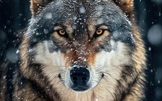 Картинка волк, дикий, хищник, животное, животные, природа, ночь, темнота, зима, снег, AI Art, цифровое, арт, ИИ арт, сгенерированный, AI, ИИ