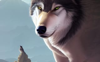 Картинка волк, дикий, хищник, животное, животные, природа, гора, арт, рисунок