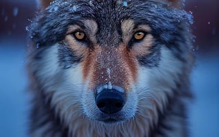 Картинка волк, дикий, хищник, животное, животные, природа, вечер, закат, заход, сумерки, зима, снег, портрет