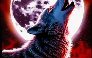 Картинка волк, дикий, хищник, животное, животные, природа, ночь, темнота, темный, луна, свечение, арт, рисунок, AI Art, цифровое, ИИ арт, сгенерированный, AI, ИИ