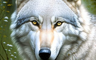 Картинка волк, дикий, хищник, животное, животные, природа, арт, рисунок, AI Art, цифровое, ИИ арт, сгенерированный, AI, ИИ, белый