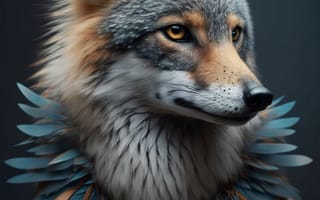 Картинка волк, дикий, хищник, животное, животные, природа, арт, рисунок, AI Art, перо