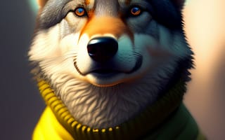 Картинка волк, дикий, хищник, животное, животные, природа, арт, рисунок, AI Art