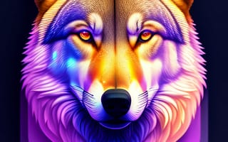 Картинка волк, дикий, хищник, животное, животные, природа, арт, рисунок, AI Art, свечение