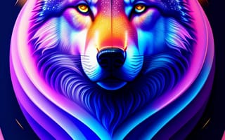 Картинка волк, дикий, хищник, животное, животные, природа, арт, рисунок, water, lake, свечение