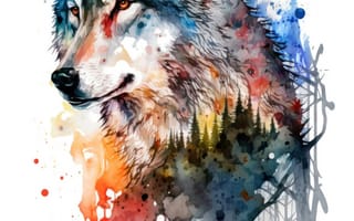 Картинка волк, дикий, хищник, животное, животные, природа, арт, рисунок, акварель
