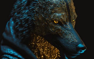 Картинка волк, дикий, хищник, животное, животные, природа, арт, рисунок, AI Art, amoled, амолед, черный