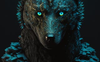 Картинка волк, дикий, хищник, животное, животные, природа, арт, рисунок, AI Art, ночь, темнота, темный, воин, амолед, amoled