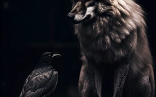 Картинка волк, дикий, хищник, животное, животные, природа, ворона, ночь, темнота, темный