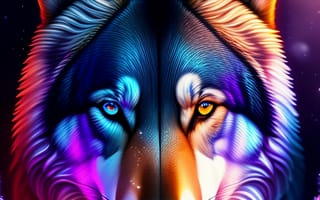 Картинка волк, дикий, хищник, животное, животные, природа, арт, рисунок, AI Art, свечение