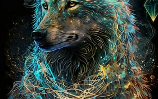 Картинка волк, дикий, хищник, животное, животные, природа, арт, рисунок, AI Art, космос