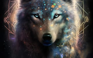 Картинка волк, дикий, хищник, животное, животные, природа, арт, рисунок, AI Art, космос