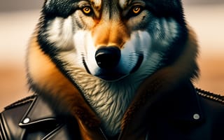 Картинка волк, дикий, хищник, животное, животные, природа, арт, рисунок, AI Art, куртка