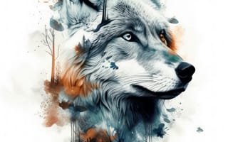 Картинка волк, дикий, хищник, животное, животные, природа, арт, рисунок, AI Art