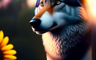 Картинка волк, дикий, хищник, животное, животные, природа, арт, рисунок, AI Art, вечер