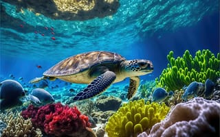 Картинка черепаха, коралл, коралловый риф, экзотический, тропическая, подводный мир, подводный, море, океан, вода, тропики, тропический