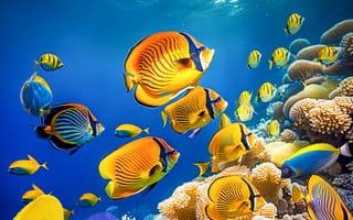 Картинка рыба-бабочка, рыба, экзотическая, тропическая, коралл, коралловый риф, экзотический, подводный мир, подводный, море, океан, вода