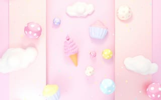 Картинка мороженное, десерт, сладость, сладости, еда, Кавай, кавайи, кавай, милый, кекс, капкейк, выпечка, облака, туча, облако, тучи, небо, девчачий, для девочек