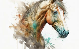 Картинка лошадь, конь, лошади, животные, морда, голова, портрет, арт, рисунок, акварель, акварельные, живопись, aрт, мазок, краска, мазок красками, текстура, текстурные