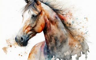 Картинка лошадь, конь, лошади, животные, портрет, арт, рисунок, акварель, акварельные, живопись, aрт, мазок, краска, мазок красками, текстура, текстурные