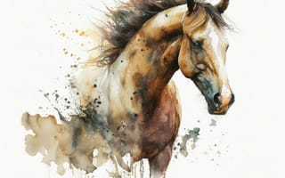 Картинка лошадь, конь, лошади, животные, коричневый, гнедой, морда, голова, портрет, арт, рисунок, акварель, акварельные, живопись, aрт, мазок, краска, мазок красками, текстура, текстурные