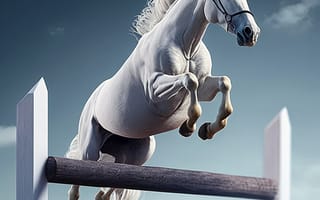 Картинка лошадь, конь, лошади, животные, белый, бег, прыжок, арт, цифровой, AI Art, ИИ арт, цифровое, сгенерированный, AI, ИИ