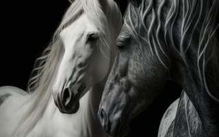 Картинка лошадь, конь, лошади, животные, пара, двое, белый, арт, рисунок