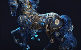 Картинка лошадь, конь, лошади, животные, арт, цифровой, amoled, амолед, черный, AI Art, ИИ арт, цифровое, сгенерированный, AI, ИИ