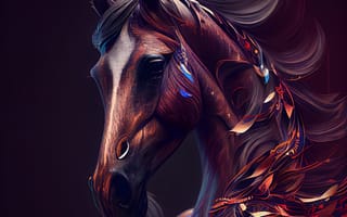 Картинка коричневый, гнедой, лошадь, конь, лошади, животные, арт, рисунок, цифровой