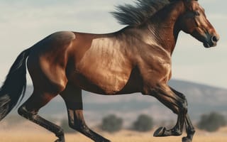 Картинка коричневый, гнедой, лошадь, конь, лошади, животные, бег, поле