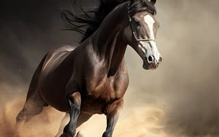 Картинка лошадь, конь, лошади, животные, коричневый, гнедой, бег, песок