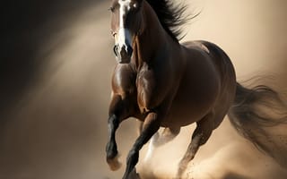 Картинка лошадь, конь, лошади, животные, коричневый, гнедой, бег, вечер, закат, заход