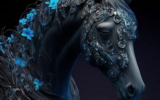 Картинка лошадь, конь, лошади, животные, арт, рисунок, цифровой, AI Art, ИИ арт, цифровое, сгенерированный, AI, ИИ, цветок