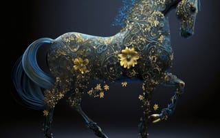Картинка лошадь, конь, лошади, животные, черный, темный, темнота, цветок, арт, рисунок, цифровой