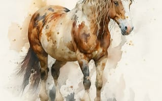 Картинка лошадь, конь, лошади, животные, арт, рисунок, акварель, акварельные, живопись, aрт