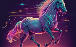 Картинка лошадь, конь, лошади, животные, бег, арт, рисунок, цифровой, AI Art, ИИ арт, цифровое, сгенерированный, AI, ИИ