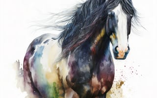 Картинка лошадь, конь, лошади, животные, вороной, портрет, арт, рисунок, акварель, акварельные, живопись, aрт