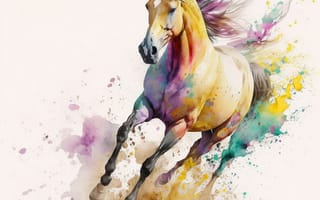 Картинка лошадь, конь, лошади, животные, бег, коричневый, гнедой, арт, рисунок, акварель, акварельные, живопись, aрт