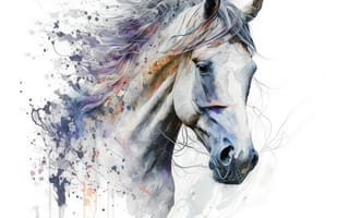 Картинка лошадь, конь, лошади, животные, белый, портрет, арт, рисунок, акварель, акварельные, живопись, aрт