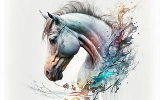 Картинка лошадь, конь, лошади, животные, белый, портрет, арт, рисунок, акварель, акварельные, живопись, aрт