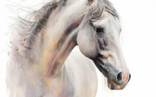 Картинка лошадь, конь, лошади, животные, белый, морда, голова, арт, рисунок, акварель, акварельные, живопись, aрт