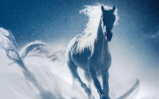 Картинка лошадь, конь, лошади, животные, белый, бег, зима, снег