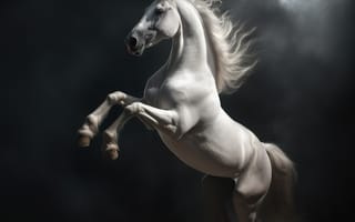 Картинка лошадь, конь, лошади, животные, белый, ночь, темнота, темный, облака, туча, облако, тучи, небо