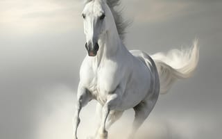 Картинка лошадь, конь, лошади, животные, белый, бег, зима, снег