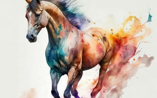 Картинка лошадь, конь, лошади, животные, бег, арт, рисунок, акварель, акварельные, живопись, aрт