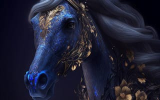 Картинка лошадь, конь, лошади, животные, морда, голова, ночь, темнота, темный, портрет, арт, рисунок